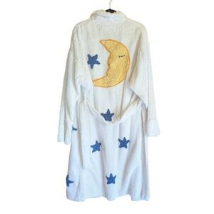 Canyon Group Chenille Robe L Celestial Moon Stars Cozy Whimsy Vintage Style USA